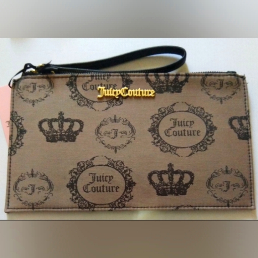 Juicy Couture Beige and Black Logo Wristlet